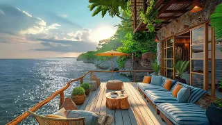 Relaxing Summer Jazz at Seaside Cafe Ambience ☕ Positive Bossa Nova Piano & Ocean Waves for Relax