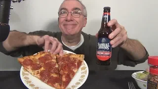 ASMR Eating Domino's Pepperoni Pizza with Sam Adams Beer Night