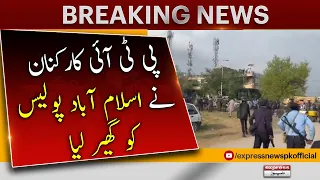 PTI Karkunan Ne Islamabad Police Ko Gher Liya - Breaking News | Imran Khan Case | Islamabad Latest