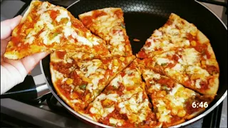 بيتزا المقلاة🍕بدون خميرة الخبز ولا بيض ولا تخمير ولا جهد خفيفة وتخرج تحفة😋 من أيادي أم البنات👧👩👸