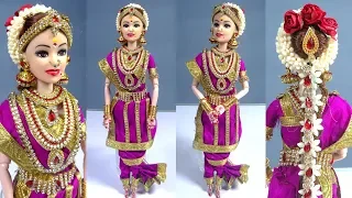 Barbie doll in Traditional MADISAR Saree | South Indian Miniature bridal doll dress/jewellery making