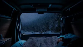 Sleeping in a Car with a Blizzard - Winter Car Camping - Snow Storm & Heavy Snowfall for Deep Sleep