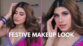 Beautiful festive makeup look 🩷🩵  || Pink & Blue || Malvika Sitlani