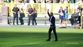 Brett Favre addresses Lambeau Field crowd during Number Retirement Ceremony