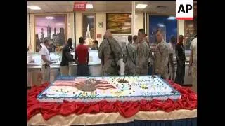 U.S. soldiers at Camp Victory in Iraq celebrated Thanksgiving early on Sunday with a special lunch.