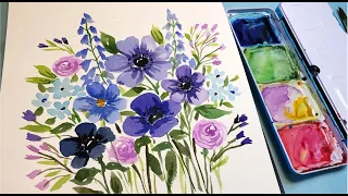 Paint with me! EASY Watercolor flowers 🌸 ***LIVE PAINTING** / Loose watercolor flowers