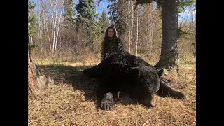 Pope and Young Spring Bear hunt. Saskatchewan, CA.  Female bowhunter