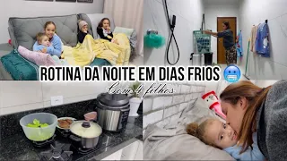 Rotina noturna com 4 filhos no inverno 🥶 a saga do banho + marido fez a janta ❣️