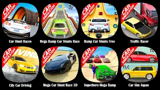 Car Stunt Races,Mega Ramp Car Stunts Race,Ramp Car Stunts Free,Traffic Racer,City Car Driving,Mega..