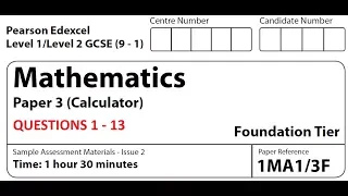 Revise Edexcel Maths Foundation Paper 3 - Questions 1 - 13