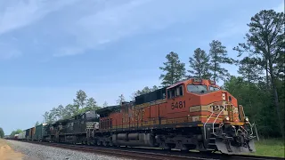 NS 242-07 (BNSF leader!) pulls on down to CP Pine Log out of the siding after seeing 243