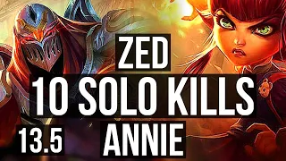ZED vs ANNIE (MID) | 10 solo kills, 2.7M mastery, 1100+ games, Legendary, 23/5/8 | KR Master | 13.5