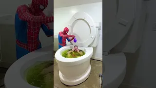 SPIDERMAN PRANKED me in Worlds Largest Toilet with Purple Balloon #shorts