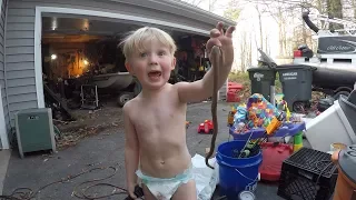 Toddler catches snake - Found boat in garage - Baby throws up on me.