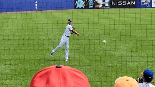 Jacob deGrom #48 warm-up throws before pitching for Syracuse New York Mets July 27, 2022