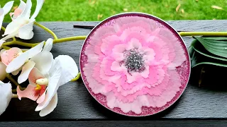 #1072 WOW! Beautiful Pink And White Petals In This 3D Resin Flower Coaster
