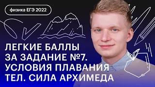 Легкие баллы за задание №7. Условия плавания тел. Сила Архимеда | ФИЗИКА ЕГЭ | СОТКА