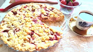 Pie, tart with rhubarb and strawberries.