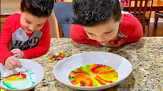SCIENCE EXPERIMENTS with CALEB! 🌈 SKITTLES SCIENCE EXPERiMENT with mom! Family DIY Fun