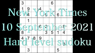 Sudoku solution – New York Times sudoku 10 September 2021 Hard level