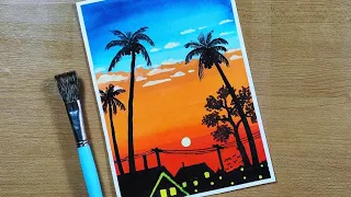 Sunset scenery painting for beginners| Acrylic colour tutorial