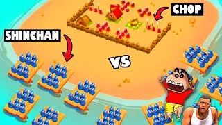 SHINCHAN and CHOP Built BIGGEST ARMY in ISLAND WARFARE 3D | NOOB vs PRO vs HACKER