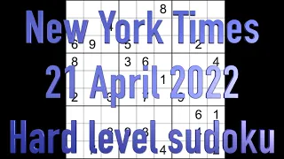 Sudoku solution – New York Times sudoku 21 April 2022 Hard level