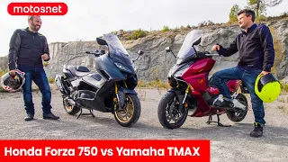 👑 ¡Los más TOP entre los maxiscooter! | Yamaha TMAX vs Honda Forza 750 2022 / Prueba 4K / motos.net
