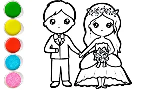 Bride and Groom drawing, painting & coloring for kids and toddlers | Draw Bride and Groom