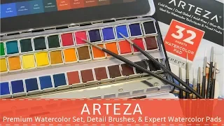 Product Review ~ Arteza Premium Watercolor Set, Detail Brushes, & Expert Watercolor Pads