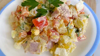 Salade de pommes de terre, œufs et jambon, recette simple et délicieuse