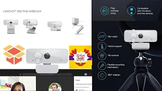 Lenovo™ 300 FHD Webcam with Dual Built-in mics | FHD 1080P 2.1 MP |Ultra-Wide 95° Lens 360° Rotation