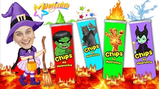 MILENINHA GANHOU UM PRESENTE MÁGICO DE HALLOWEEN - Kids Pretend Play Trick or Treat with Magic Chips