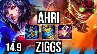 AHRI vs ZIGGS (MID) | 20/0/5, Legendary, 8 solo kills, 66% winrate | EUW Master | 14.9