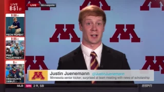 Gophers' Justin Juenemann on SportsCenter Discussing Scholarship Reveal