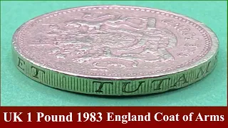 UK 1 Pound 1983  England Royal Coat of Arms .