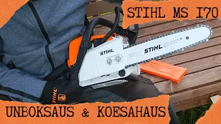 Stihl MS 170 moottorisahan unboksaus, käyttöönotto, koesahaus ja ensituntuma! 🇫🇮