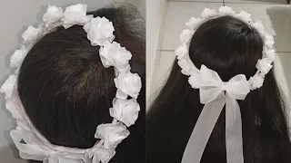 How To Make Flower Crown ||  DIY Ribbon Flower Tiara