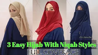 3 Instant/Ready & Full Coverage Hijab Tutorial| easy jorjet hijab styles | Chiffon Hijab With Niqab