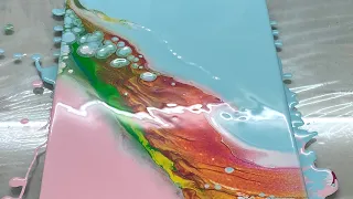 Acrylic Pour Painting, Split Base Traveling Straight Pour, Cloud Pearl Pour, Fluid Art Technique.