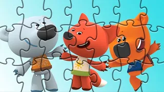 Bears Be-be-bears friends, putting together a jigsaw puzzle for children Be-be-bears