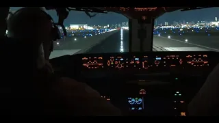 Cockpit view of night takeoff from MIA of Boeing 767