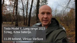 Tesla model Y, Long range 2023. Kelionė Vilnius - Varšuva, sumontuoti kablį.