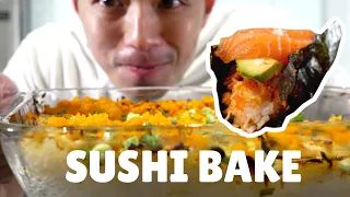 EASY Sushi Bake recipe with salmon sashimi