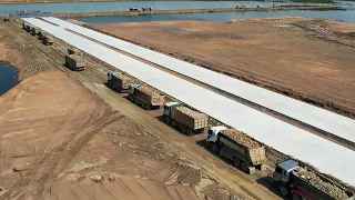 Super!! Bulldozer & Dump Truck Base Boundary Construction In Deep Water On Development Area