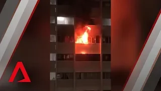 Fire breaks out at Hougang flat in Singapore