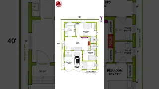 40 x 30 House Plan, 40 by 30 Home Plan, Car Parking, 2BHK House, #shorts  #homedesign #homeplan