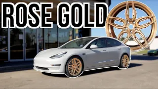 Satin Gray Tesla Model 3 Gets Rose Gold ADV 1 Wheels | EVS Vlog