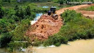 Full Video Processing Connected Completed 100% Build New Road By 10Wheels Truck & Dozer Pushing Dirt