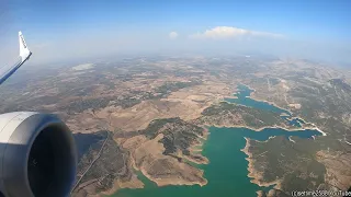 Landing in Malaga Airport. Spain. Boeing 737-800 Ryanair. Flight from Turin, Torino